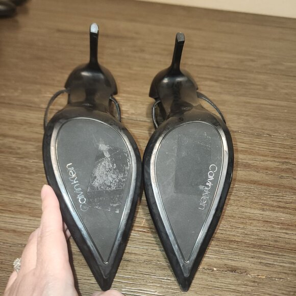 CALVIN KLEIN Women's Loden Asymmetrical Strap Dress Pumps NWOT BLACK PATENT 9.5M - Picture 10 of 12